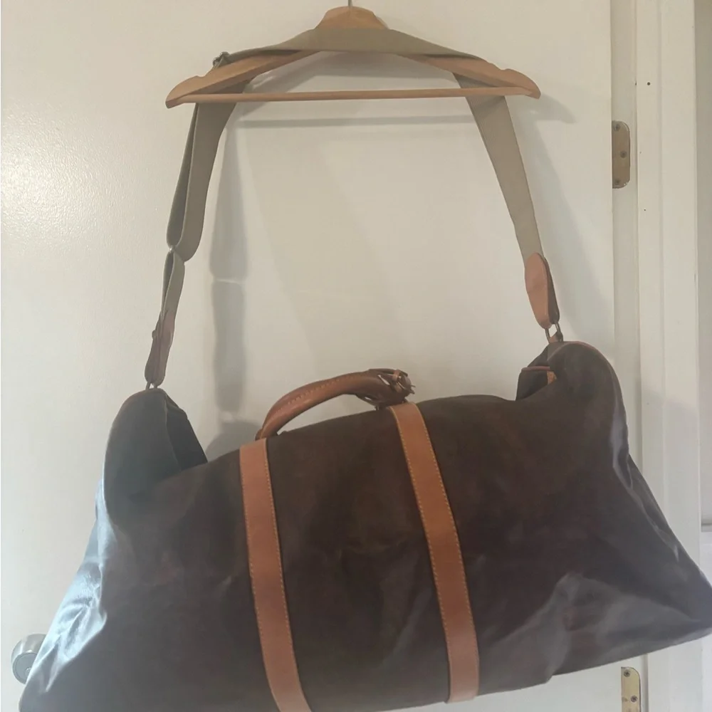 Louis Vuitton Brown Monogram Duffel Bag with Tan Leather